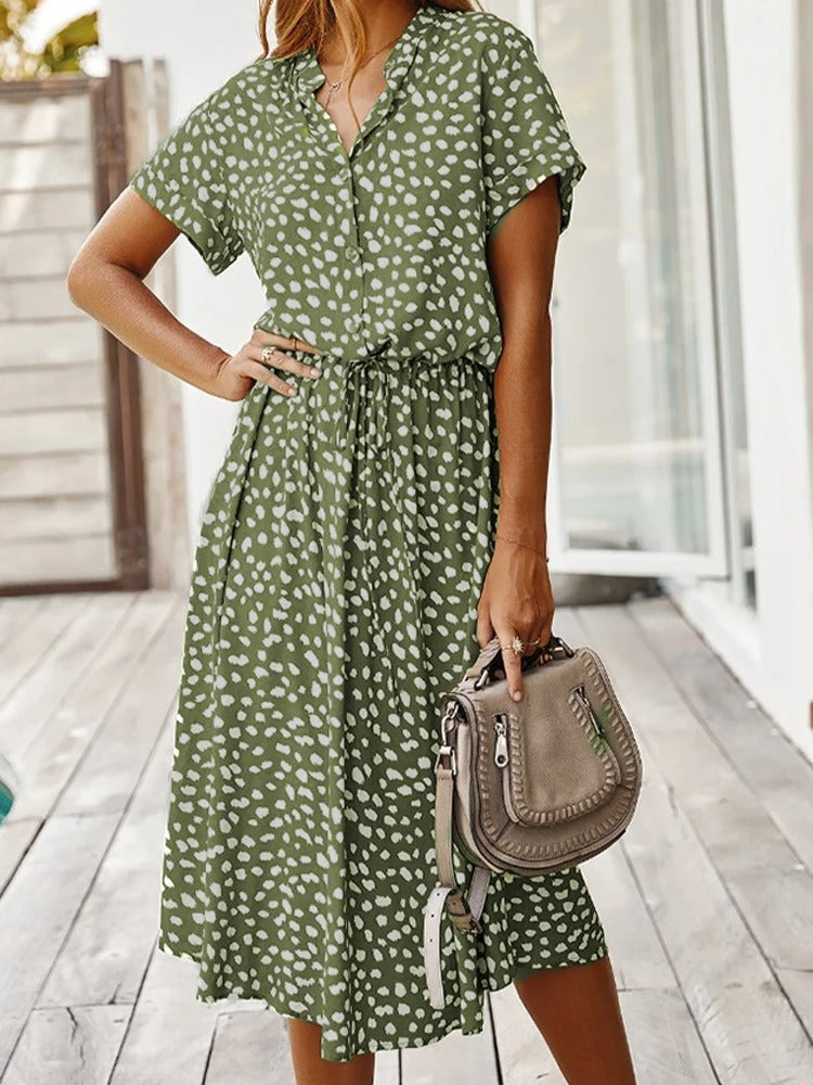 Elizabeth - Damen Midi-Hemdkleid mit Tierdruck und kurzen Ärmeln