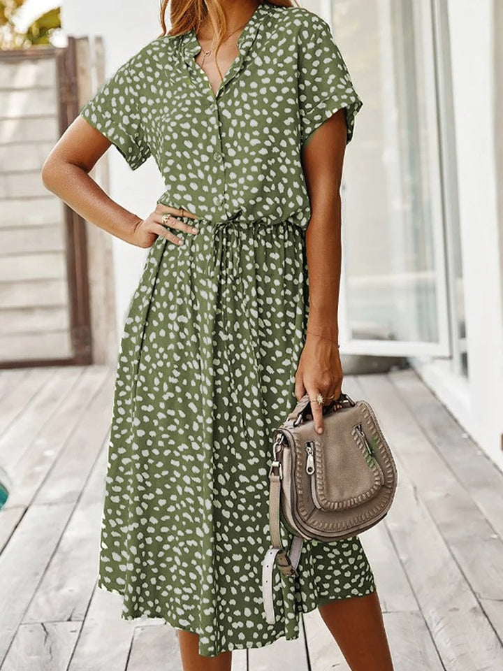 Elizabeth - Damen Midi-Hemdkleid mit Tierdruck und kurzen Ärmeln
