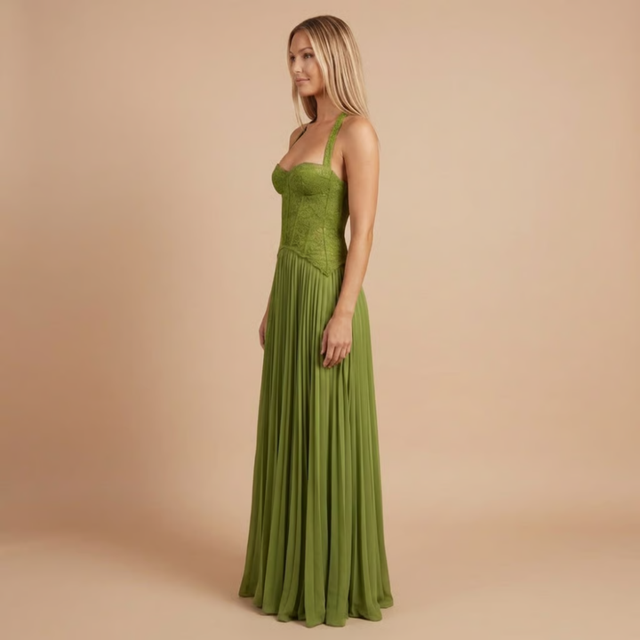 Carol - Spitzen-Corsage Falten Maxi Kleid
