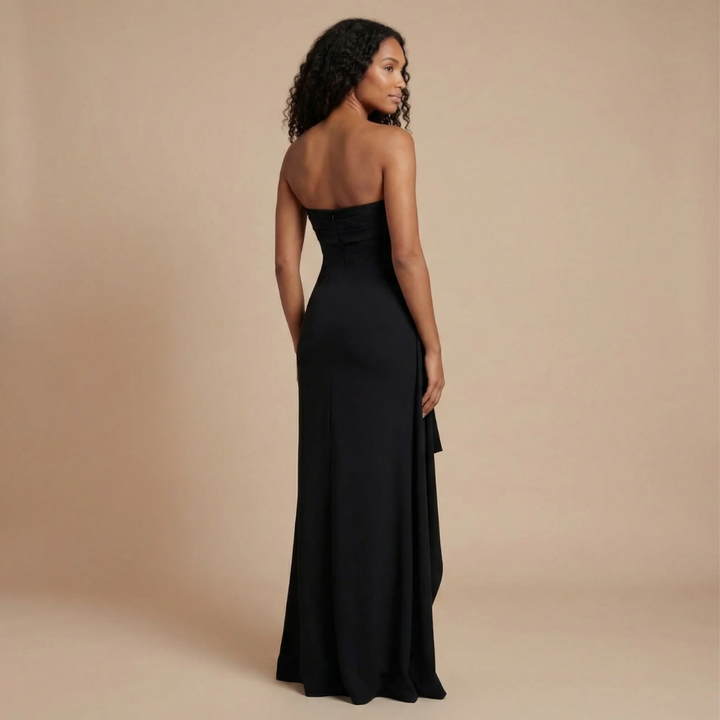 Amy - Strapless Rüschengeschnittenes Bodycon-Maxikleid mit Hohem Schlitz