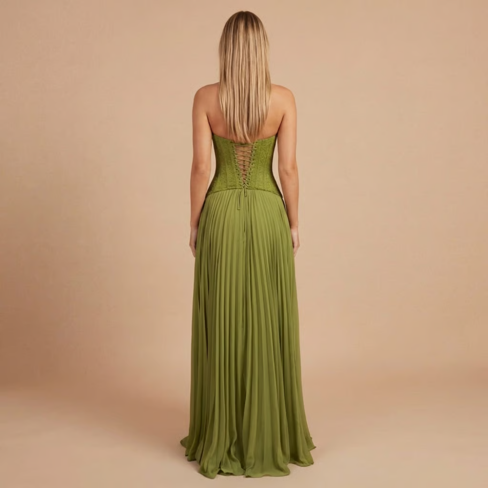 Carol - Spitzen-Corsage Falten Maxi Kleid