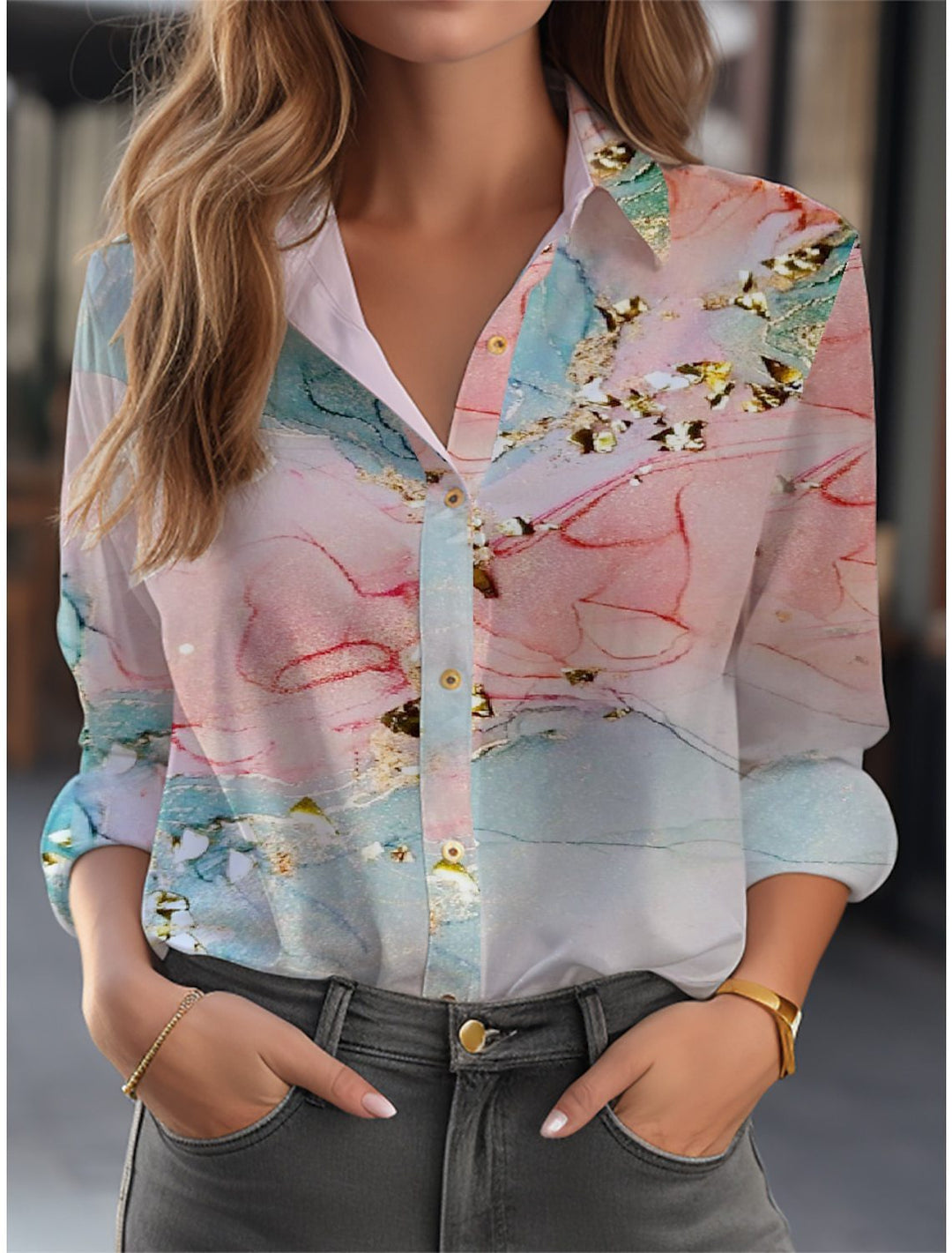 Inge - Damen Hemdbluse mit Blumenprint und Knopfleiste