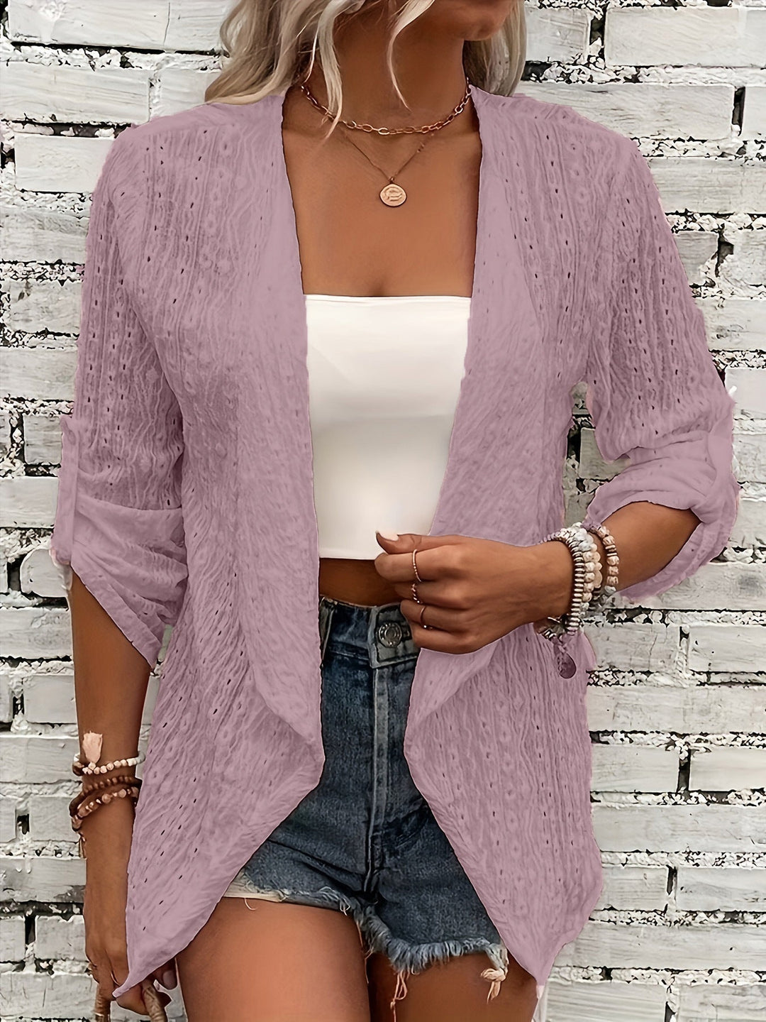 Damen Häkelstrick Cardigan mit lockerer Passform