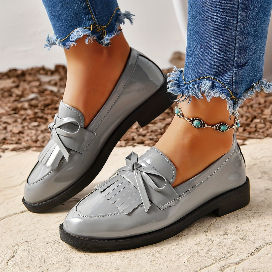 Damen Slipper mit Fransen und Schleifendetail