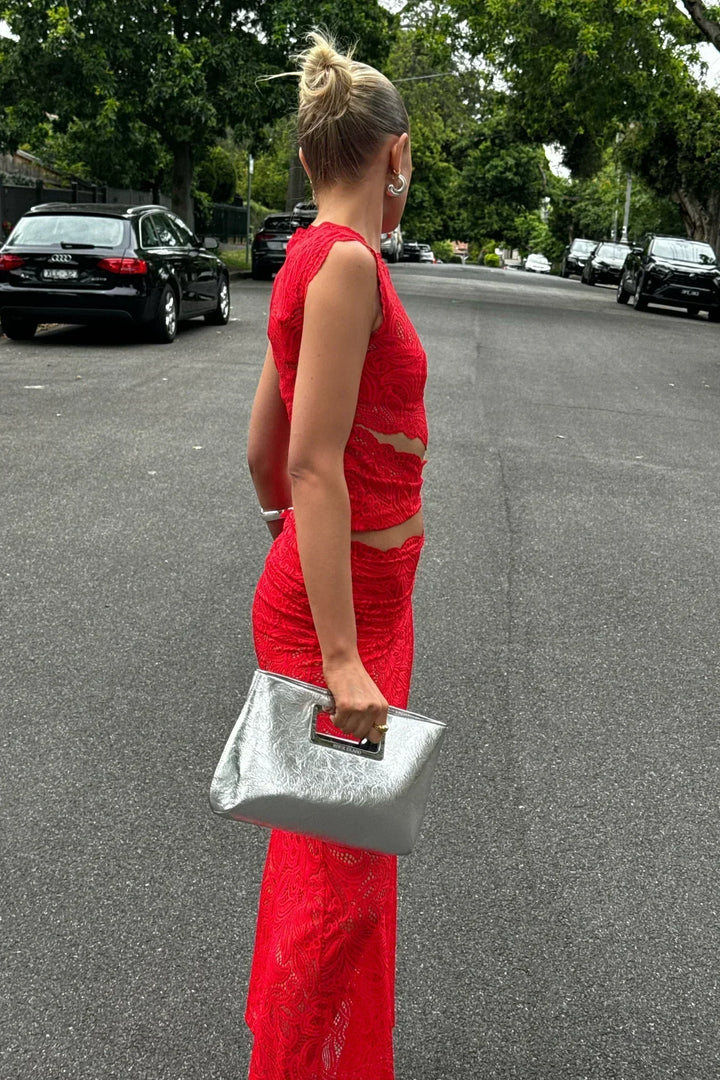 Noa Zweiteiliges Set mit Spitzen-Crop-Top und fließendem Maxirock für Damen