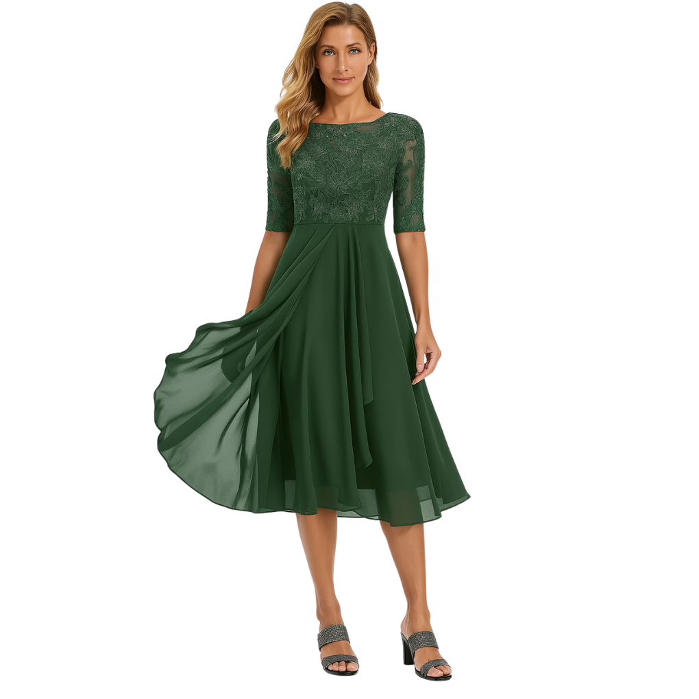 Damen Midi-Kleid aus Spitze und Chiffon