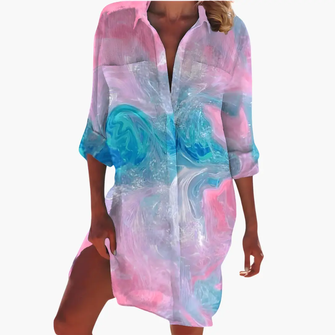 Damen Hemdkleid mit langen Ärmeln und Knopfleiste