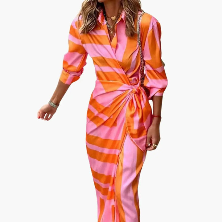 Gestreiftes Hemdkleid – Damen Maxikleid aus Baumwolle