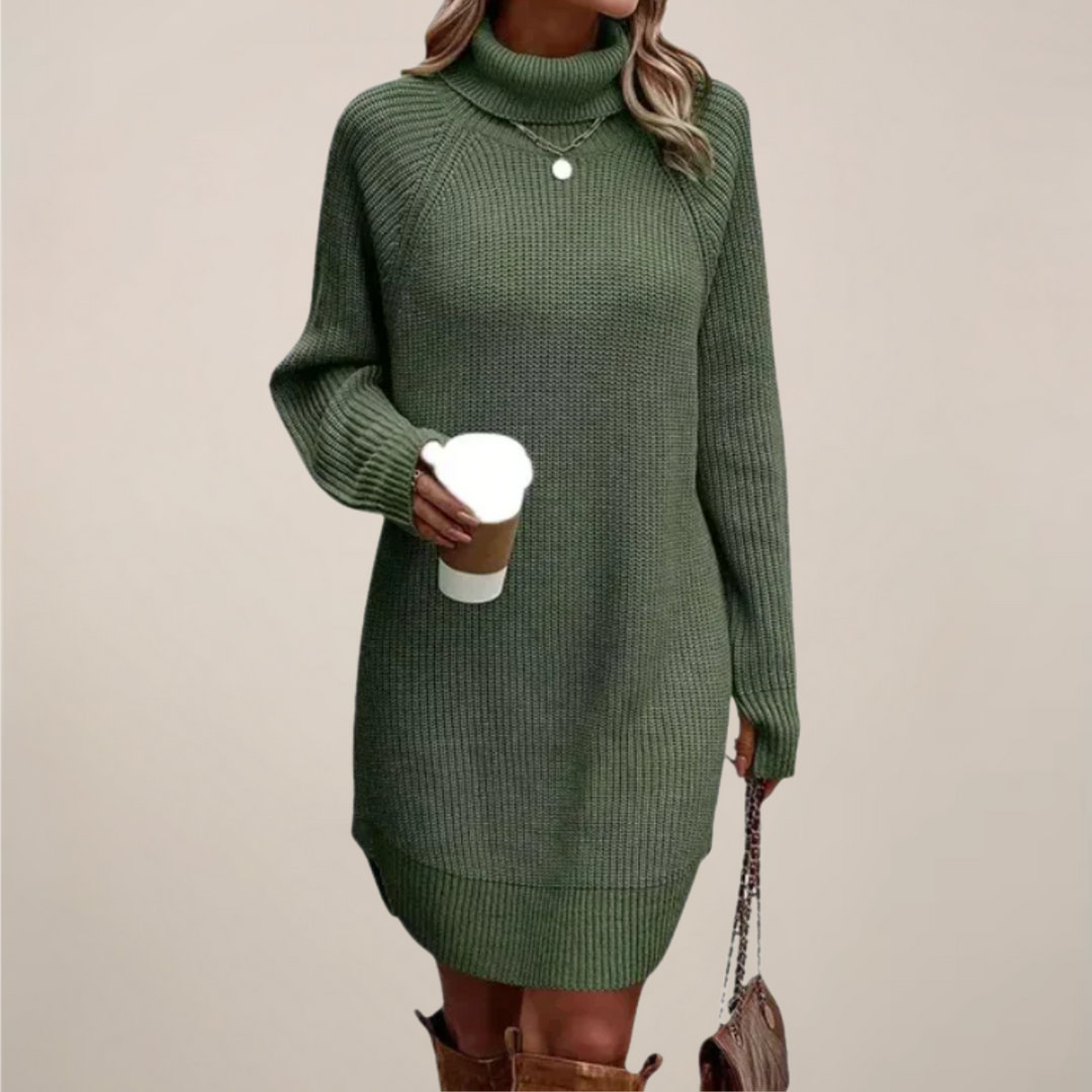 Damen Rollkragen-Pulloverkleid mit langen Ärmeln