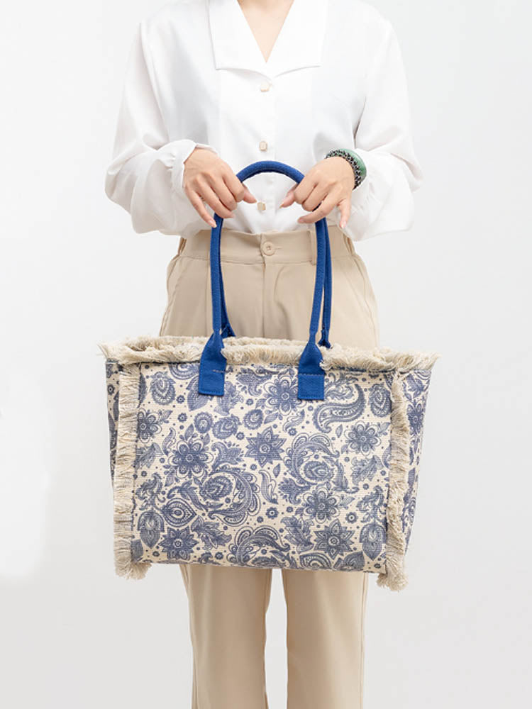 Große Shopper mit Fransen und Bunter Bohemian Druck | Sommer