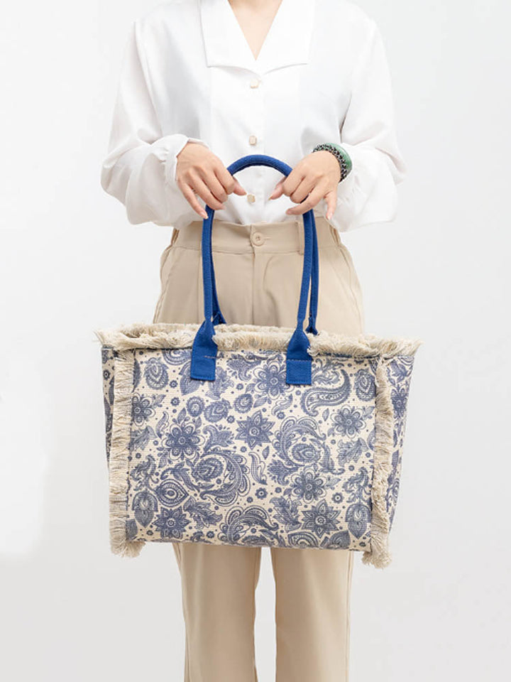 Große Shopper mit Fransen und Bunter Bohemian Druck | Sommer