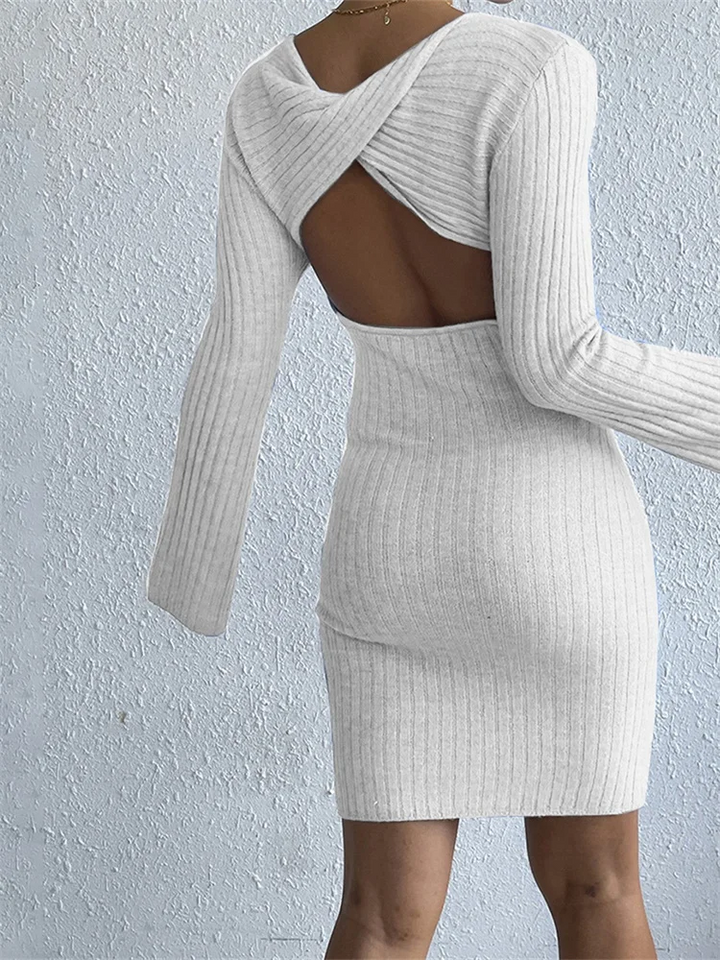 Damen Geripptes Strickkleid mit Glockenärmeln