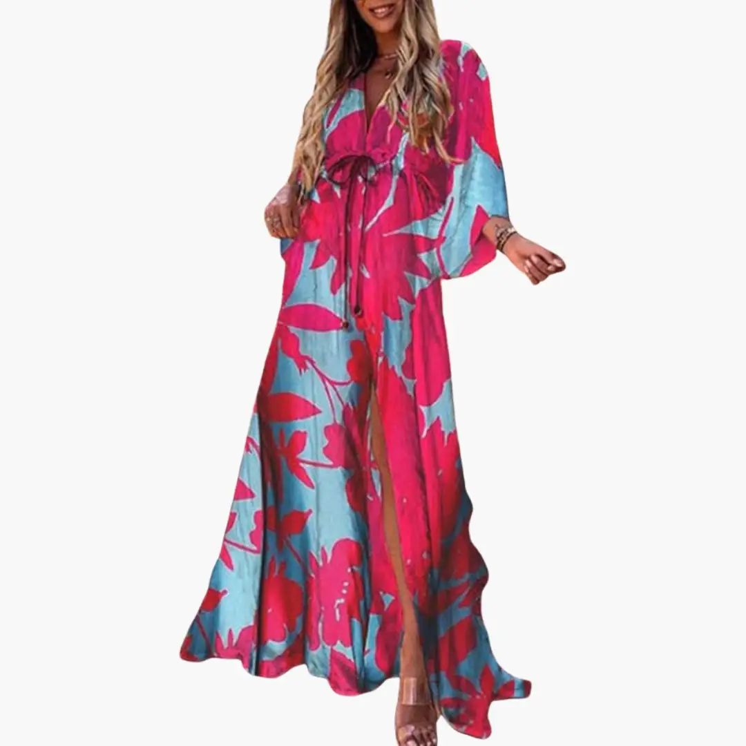 Farbiger Sommerkleid - Damen Maxikleid mit Blumenmuster