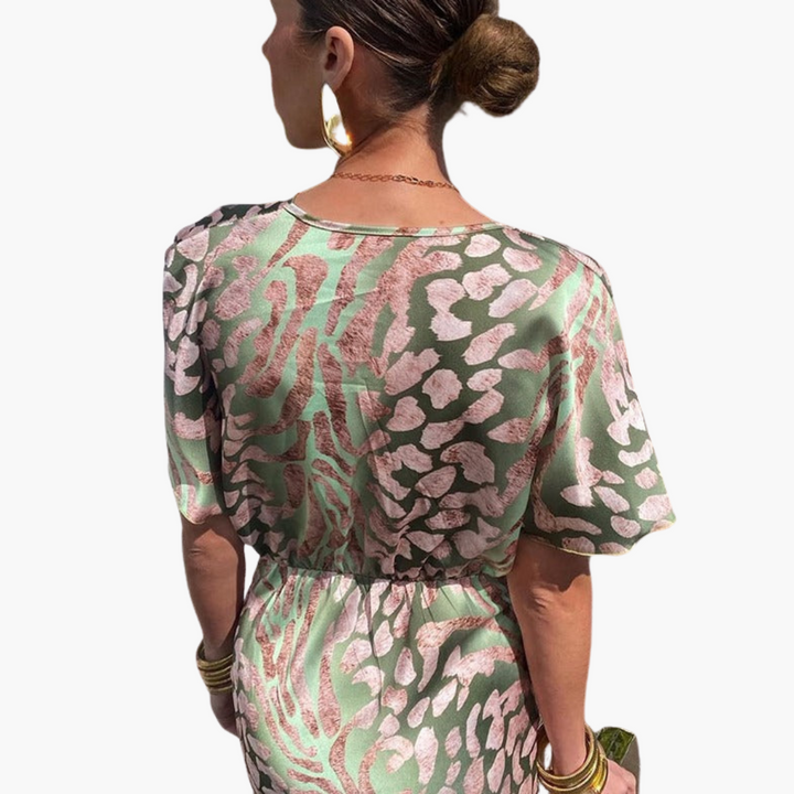 Damen Knöchellanges Kleid mit V-Ausschnitt und geknotetem Vorderteil