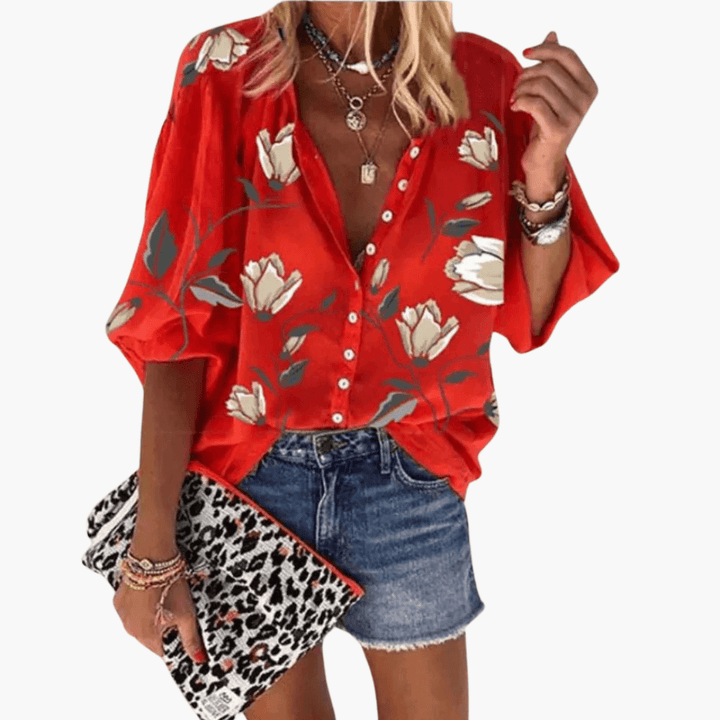 Karen - Bluse mit floralem Druck und Batwing-Ärmeln