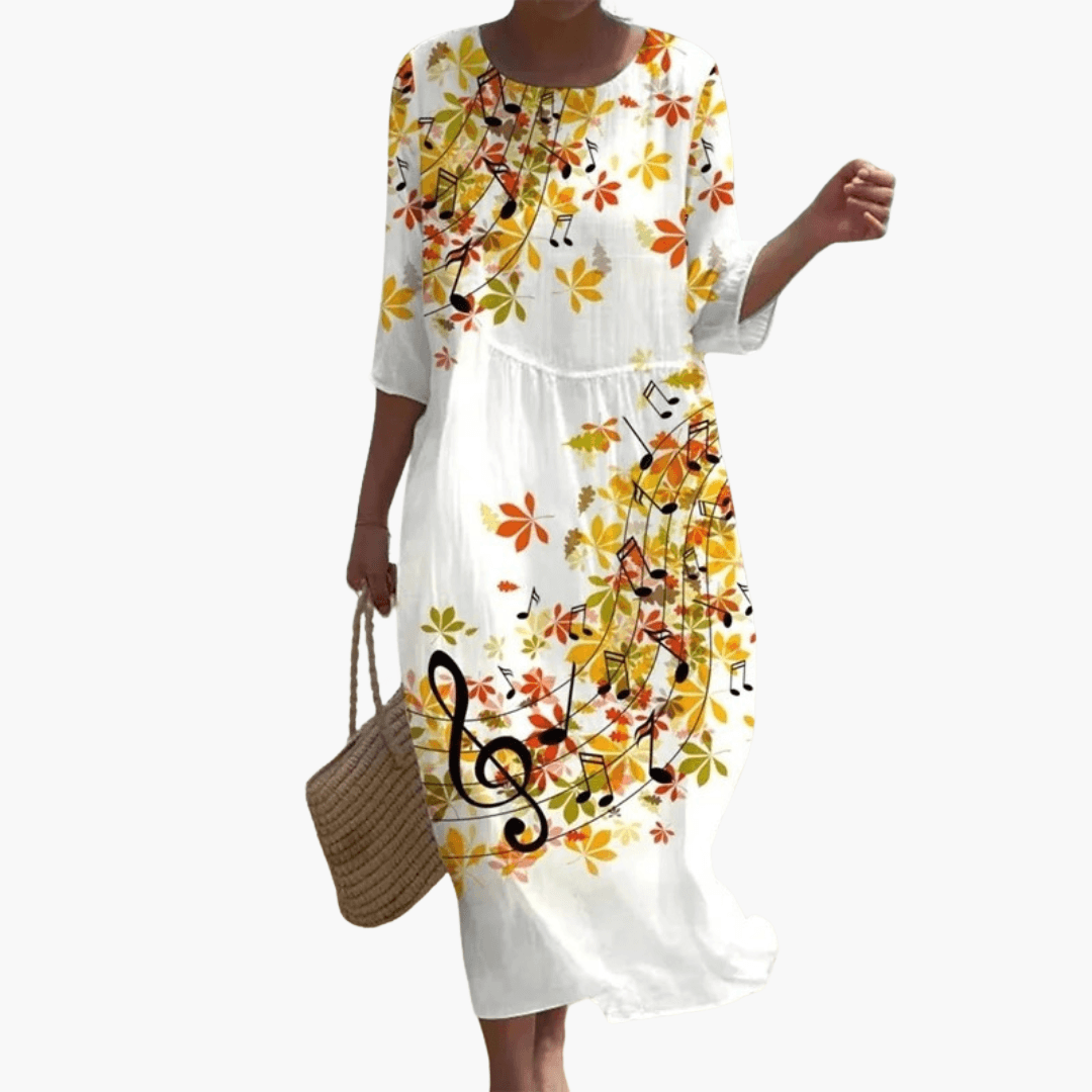 Mary - Rosenmuster 3/4-Ärmel Lockeres Midi-Kleid