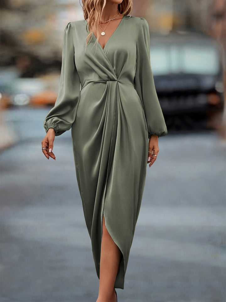 Damen Schickes Drapiertes Midikleid mit Schlitz