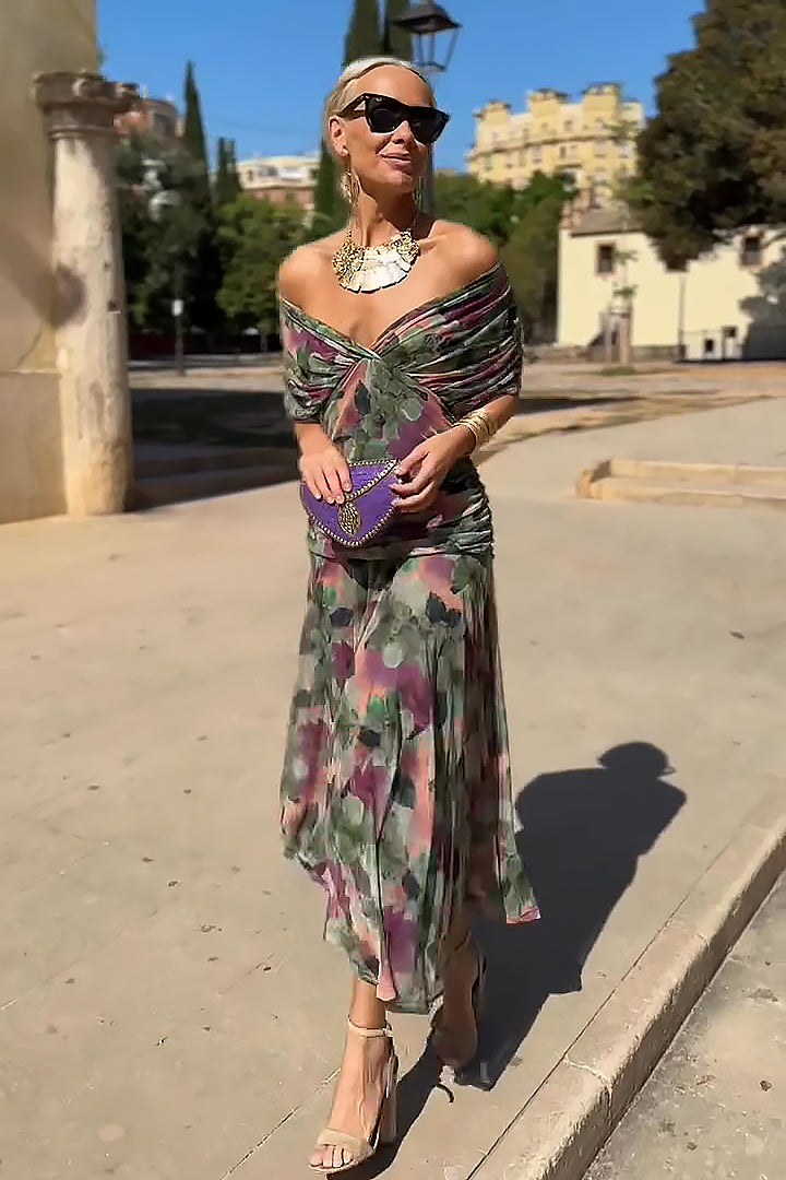 Damen Cocktail Off-Shoulder Floral Maxi Kleid