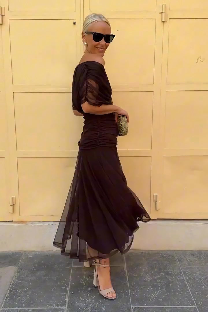 Damen Cocktail Off-Shoulder Floral Maxi Kleid