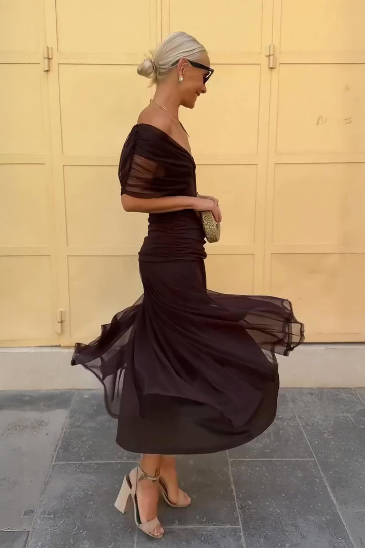 Damen Cocktail Off-Shoulder Floral Maxi Kleid
