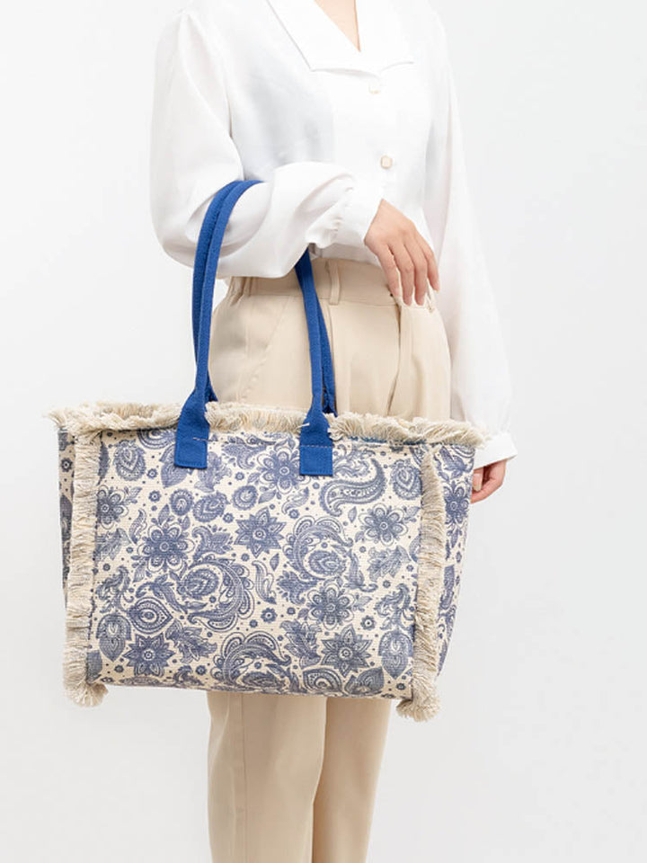 Große Shopper mit Fransen und Bunter Bohemian Druck | Sommer