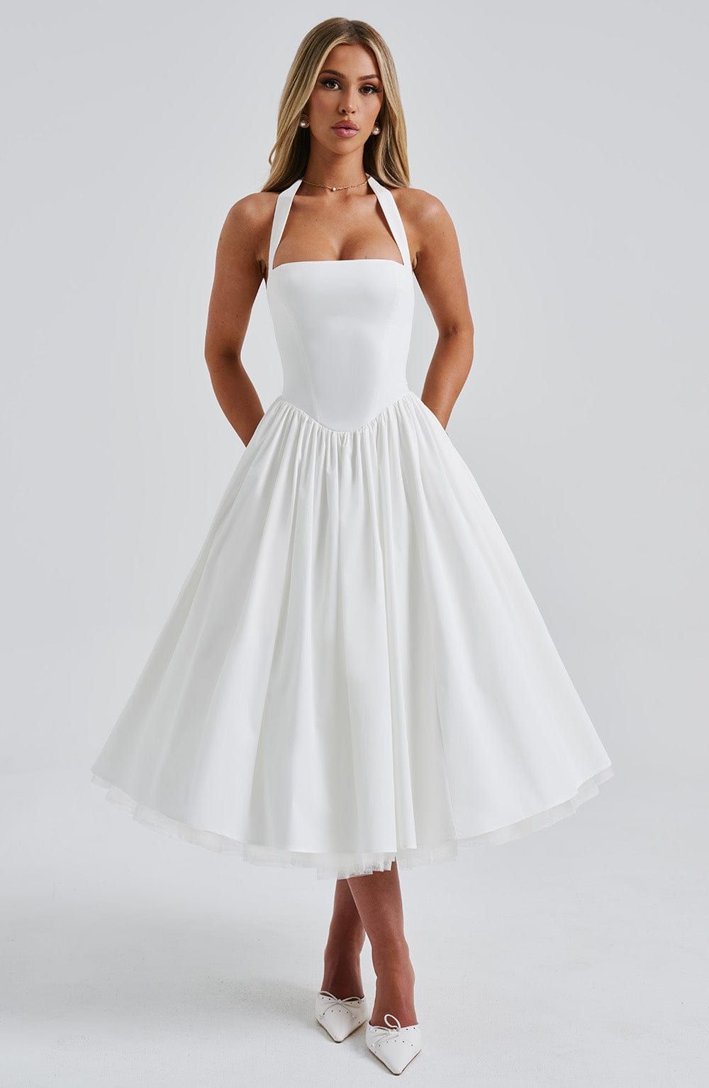 Damen Hochzeitsgast Halter Midi Kleid