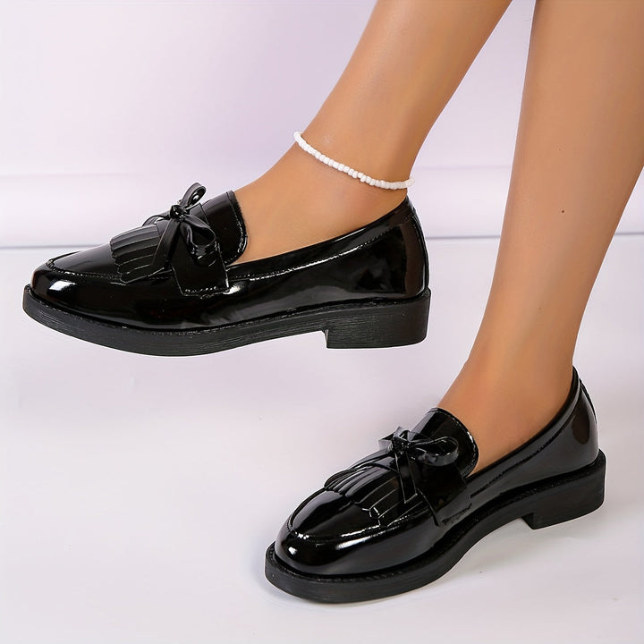 Damen Slipper mit Fransen und Schleifendetail