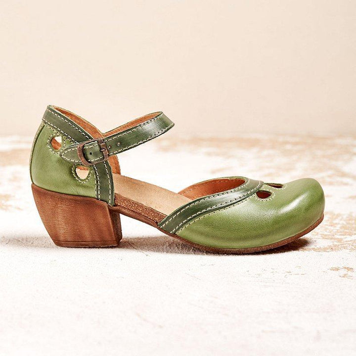 Damen Pumps mit Blockabsatz und Knöchelriemen im Retro Chic