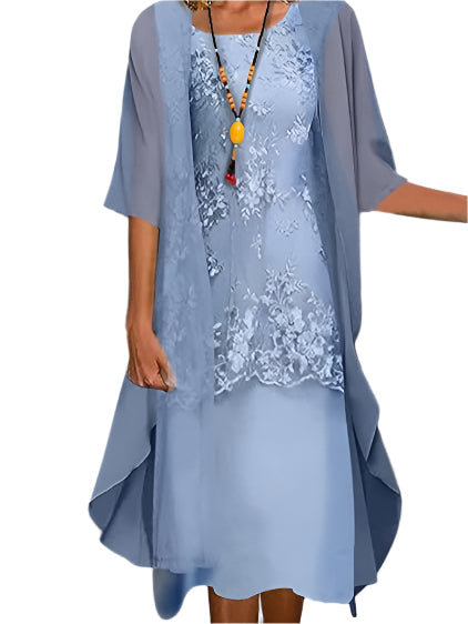 Damen Hochzeitsgast Kleid Fließendes Transparentes Ärmel Midi Kleid