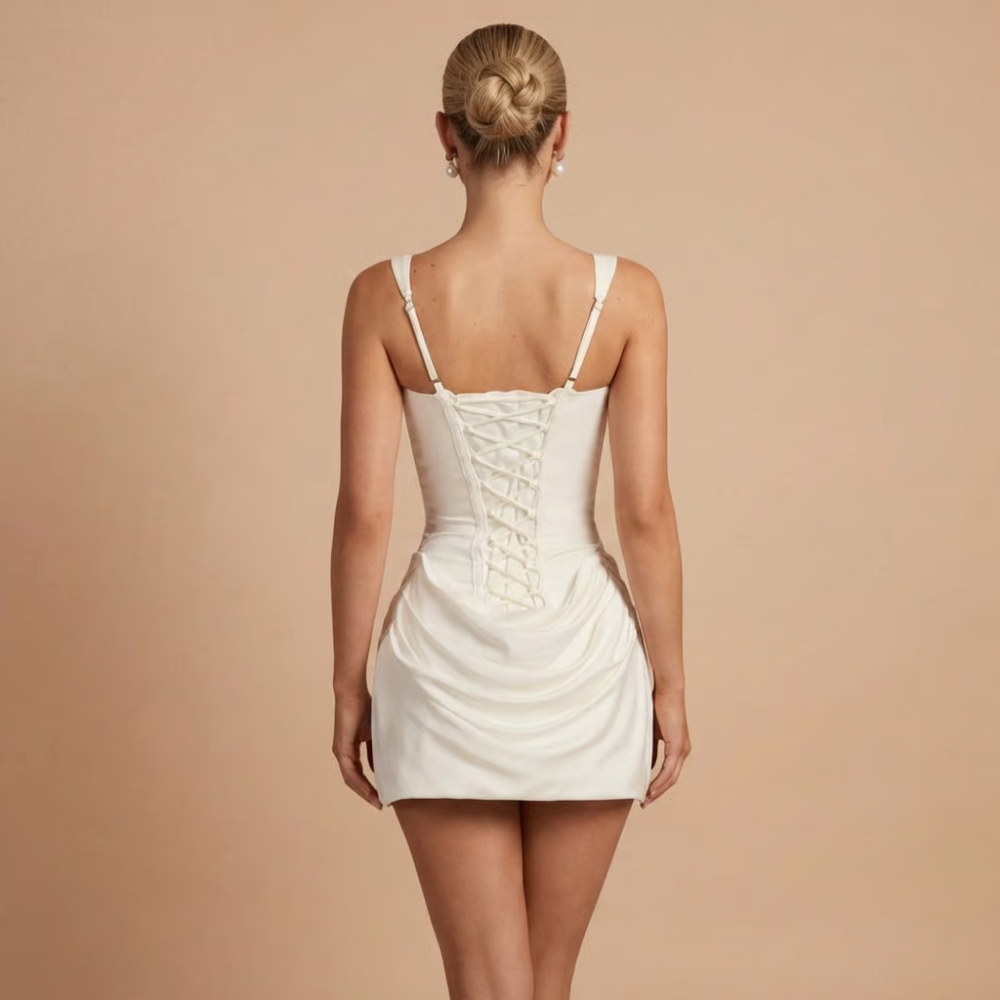 Damen Cocktail Kleid mit Quadrat-Ausschnitt, gerafftem Mini- und Maxikleid