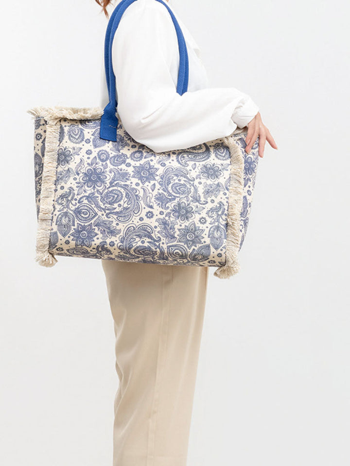 Große Shopper mit Fransen und Bunter Bohemian Druck | Sommer