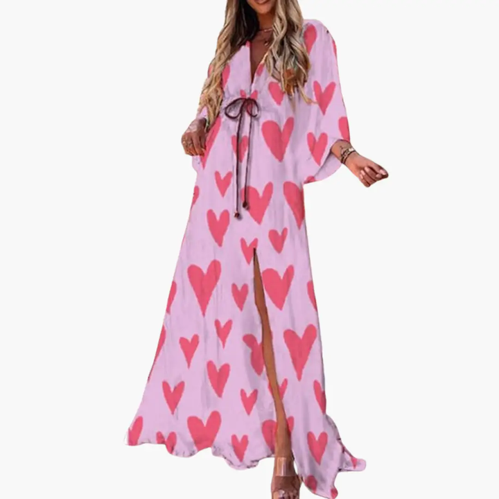 Farbiger Sommerkleid - Damen Maxikleid mit Blumenmuster