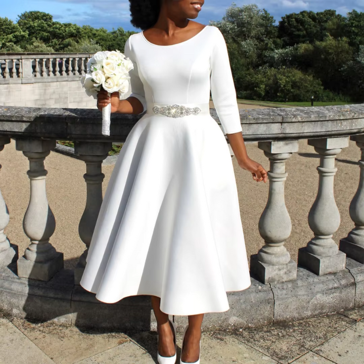 Damen Klassisches A-Linien Midi Hochzeitsgastkleid