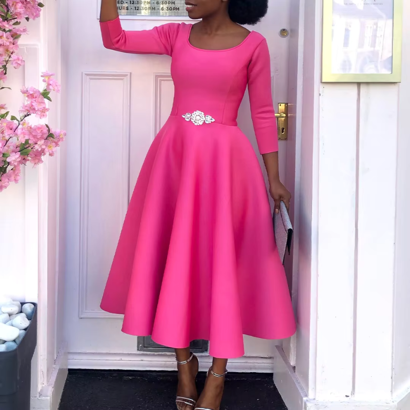 Damen Klassisches A-Linien Midi Hochzeitsgastkleid
