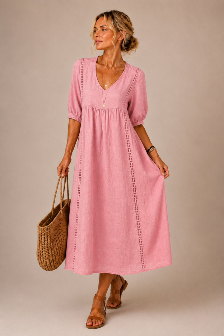 Elena - Luftige Leinen Midi Kleid