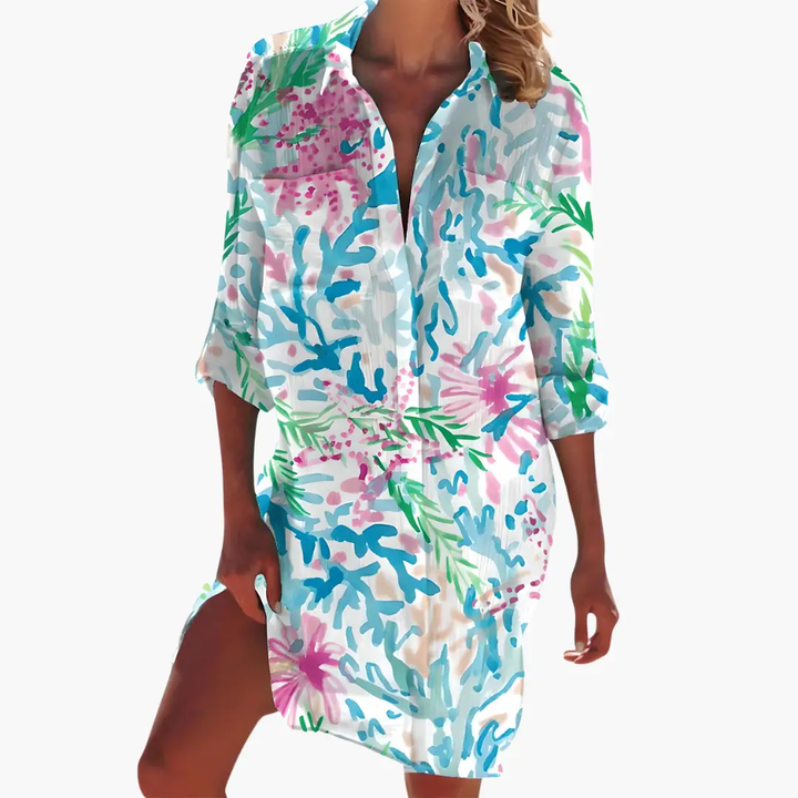 Damen Hemdkleid mit langen Ärmeln und Knopfleiste