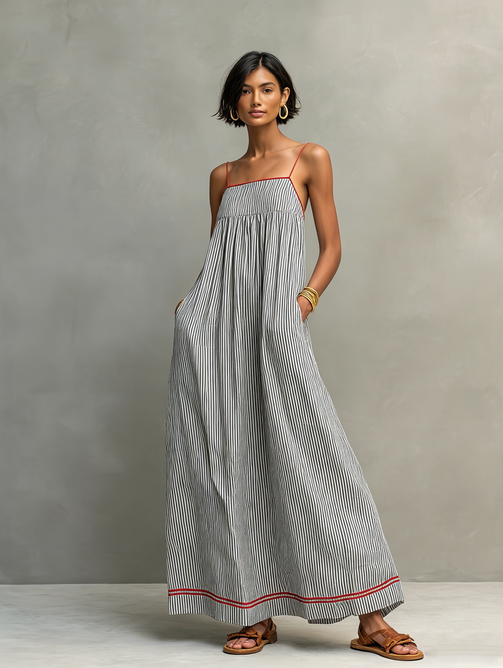 Katharina gestreiftes Maxikleid mit schmalen Trägern – Ansicht 2