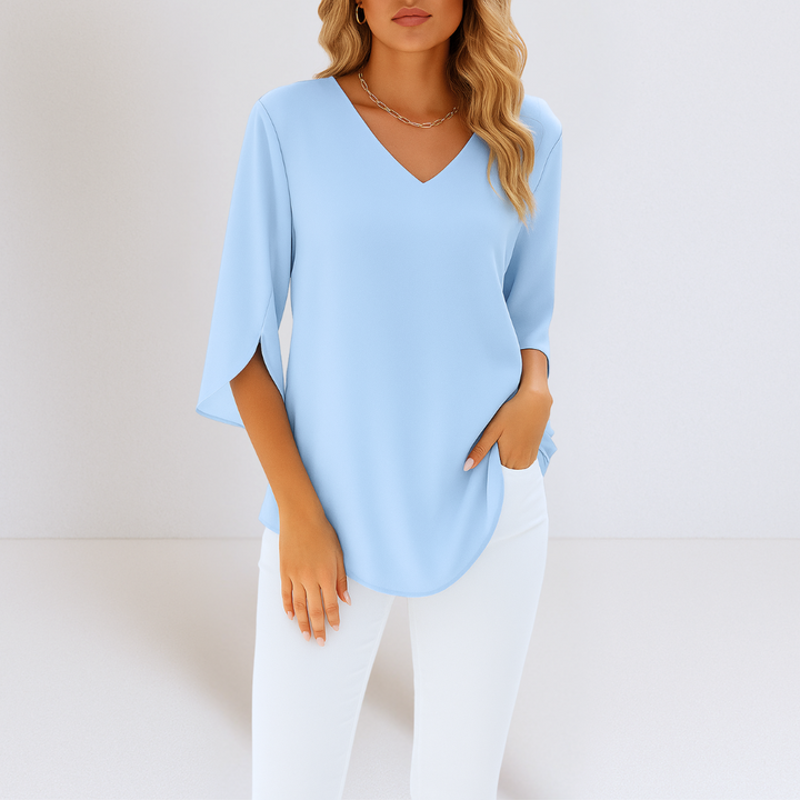 SOPHIE - Elegante Bluse mit V-Ausschnitt und Schlitzärmeln