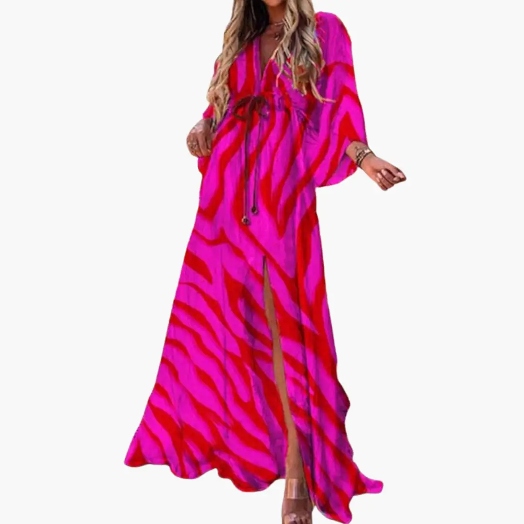 Farbiger Sommerkleid - Damen Maxikleid mit Blumenmuster