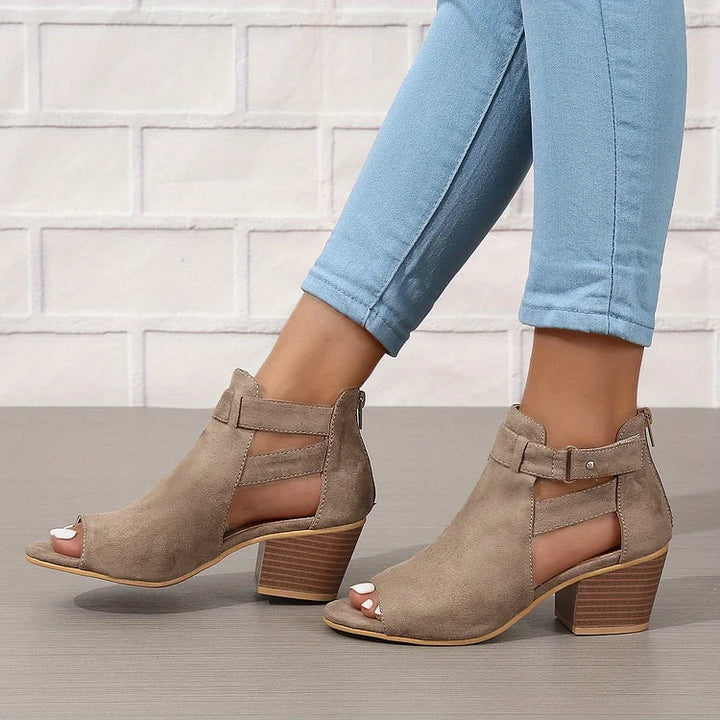 Damen Sandalen - Absatzsandale mit Offener Zehe und Schnalle