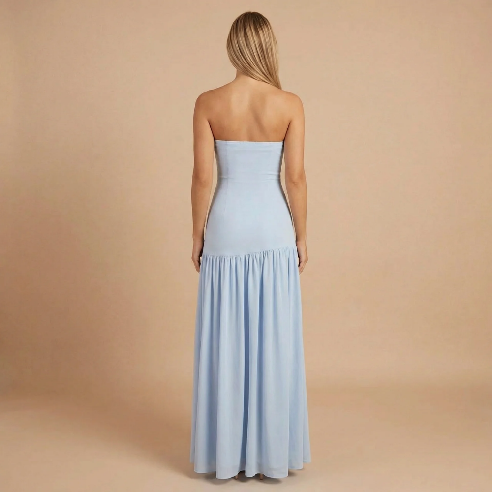 Sharon - Trägerloses Maxikleid mit tiefem Taillenbund und Raffung