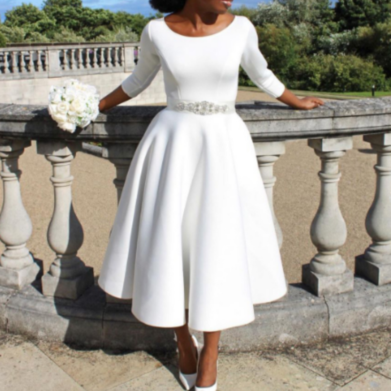 Damen Klassisches A-Linien Midi Hochzeitsgastkleid