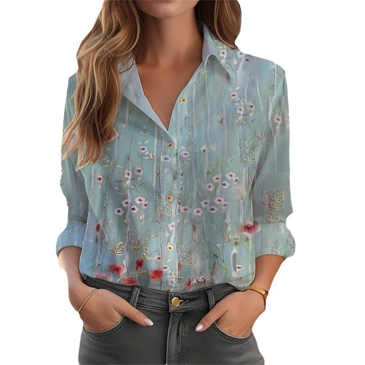 Inge - Damen Hemdbluse mit Blumenprint und Knopfleiste