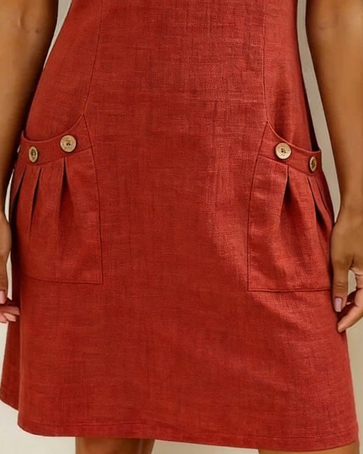 Lina Baumwoll-Leinen-Kleid für Damen – kurze Ärmel