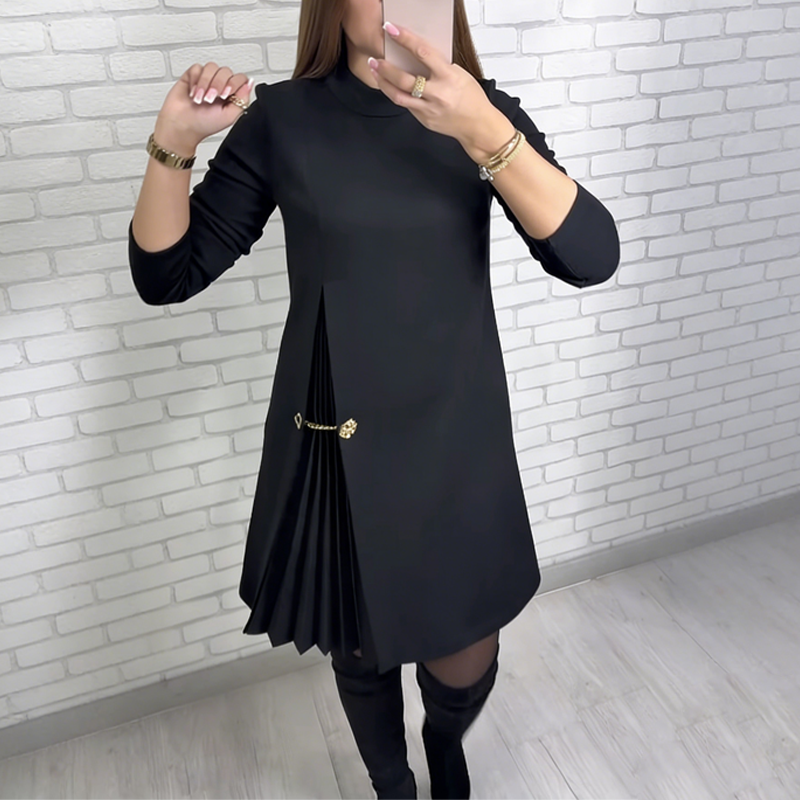 Mina - Damen Langarmkleid mit gefältelten Details