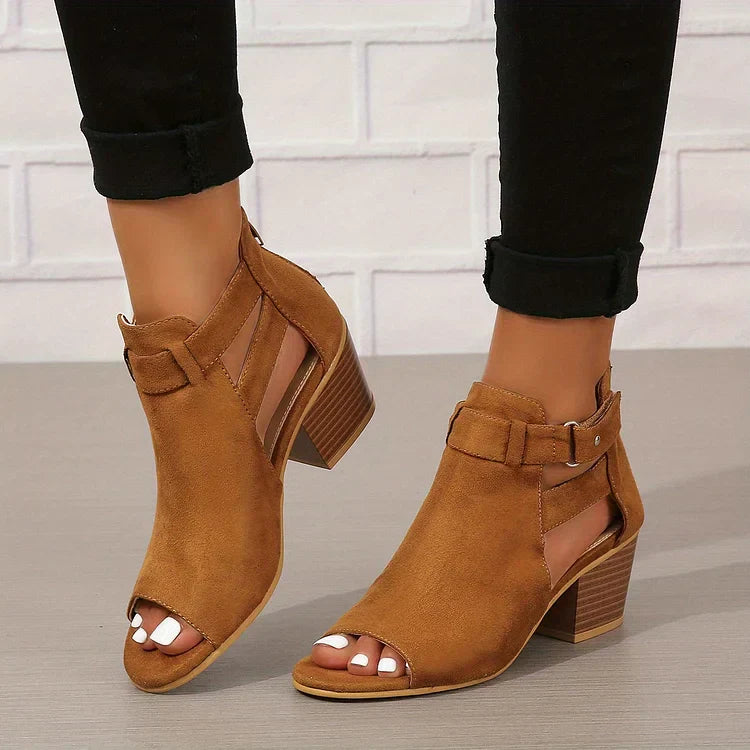 Damen Sandalen - Absatzsandale mit Offener Zehe und Schnalle