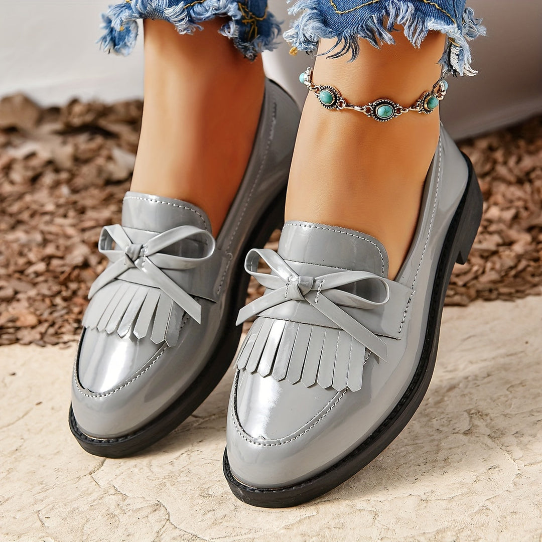 Damen Slipper mit Fransen und Schleifendetail