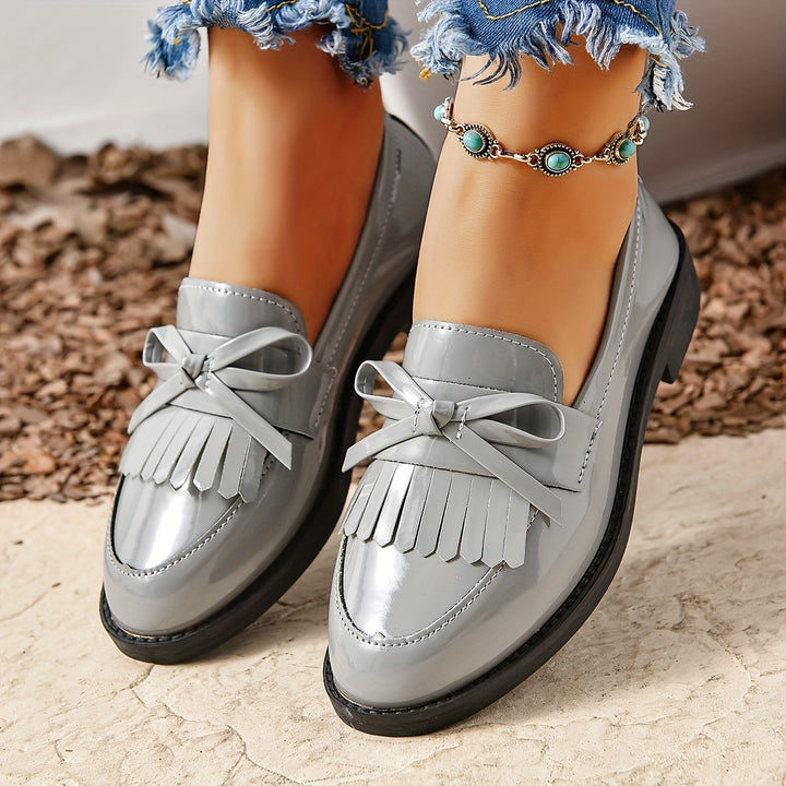 Damen Slipper mit Fransen und Schleifendetail