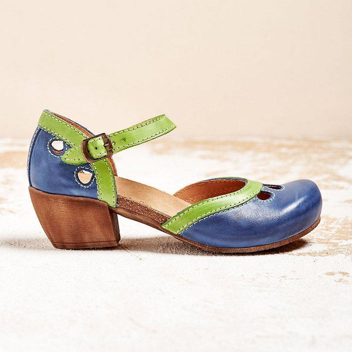 Damen Pumps mit Blockabsatz und Knöchelriemen im Retro Chic