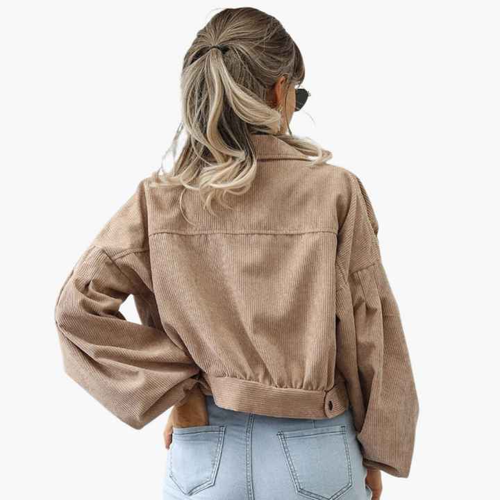 Linda - Übergroße, verkürzte Cordjacke mit Ballonärmeln